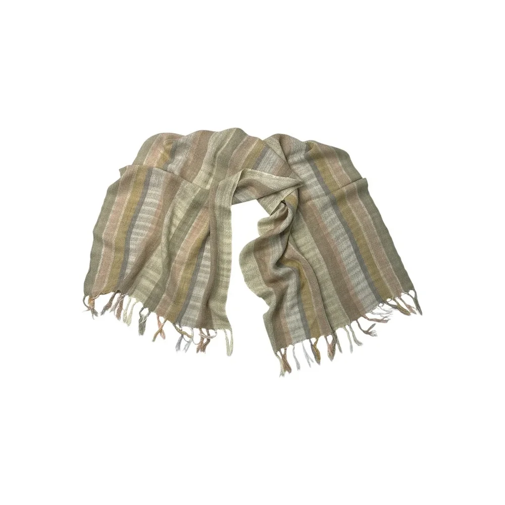 Boho Striped Wrap Scarf Womens OS Multicolor Woven Fringe Shawl